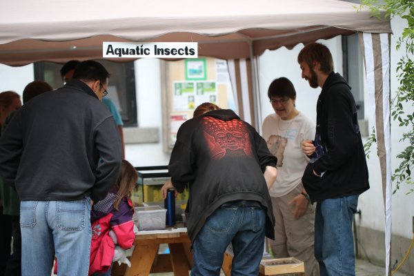 Angela Skevington providing information and showing living examples of aquatic insects