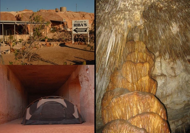 Underground camping in Coober Pedy (left) and the Tantanoola Caves (right).