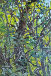 Thicket of Canada Plum trees painted by Aleta Karstad.